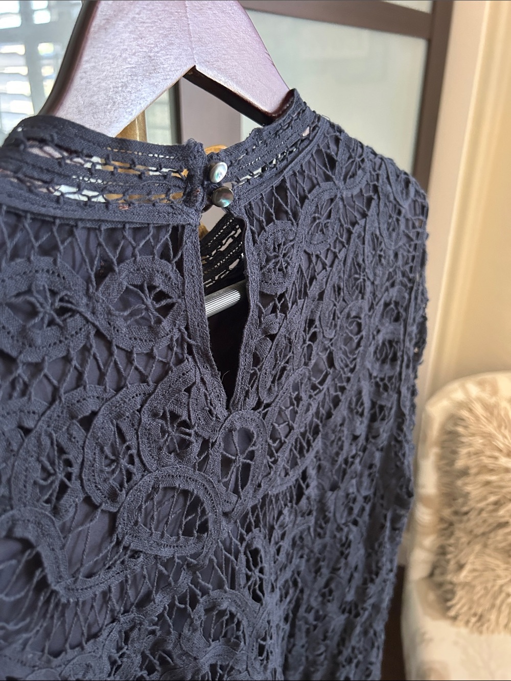 I.McLaughlin Crochet Long Sleeve Top - Navy - Picture 2 of 8